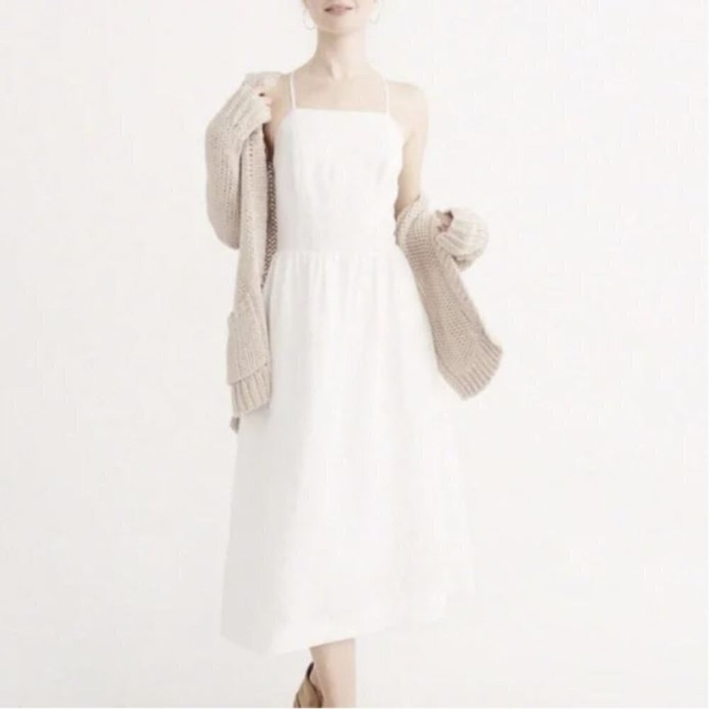 Abercrombie & Fitch Linen White Tank Button Side Midi Dress Size Small Tall